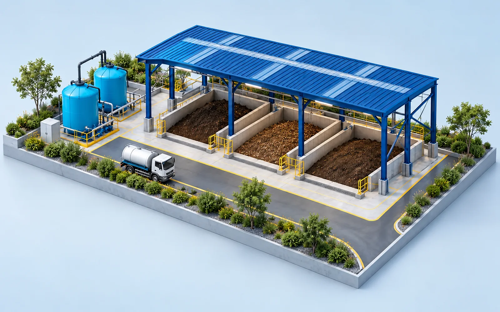 Ilustración conceptual de infraestructura para gestión de residuos